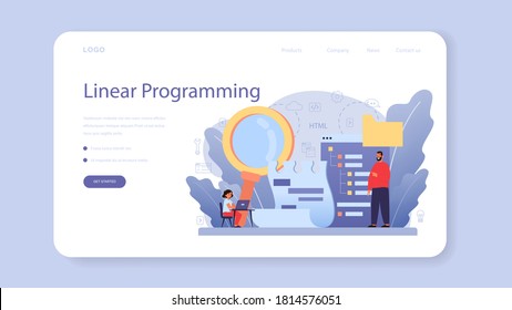 IT education web banner or landing page. Student write software and create code for computer. Digital technology for website, interface and devices. Vector illustration.