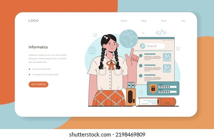 IT education web banner or landing page. Student write software and create code for computer. Coding script for project and app. Digital technology for website interface. Vector illustration.
