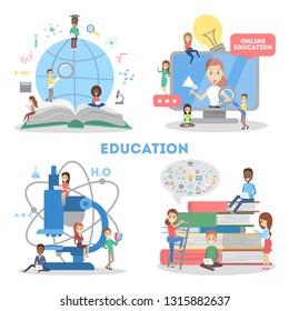 Education web banner set. Idea of learning and training. E-learning and remote training, online library. Isolated flat vector illustration