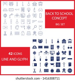 Education web icons line and glyph. School concept. Vector illustration outline and solid symbols. Big set signs. 