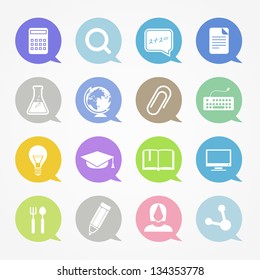 Education Web Icons Set In Color Speech Clouds