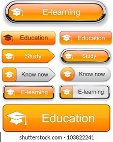 Education web orange buttons for website or app. Vector eps10.