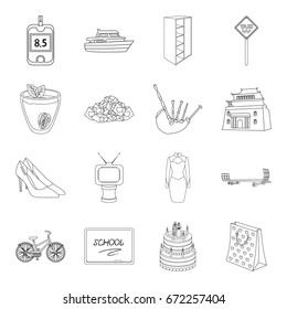 education, wedding, cinema and other web icon in outline style.transport, medicine, sport icons in set collection.