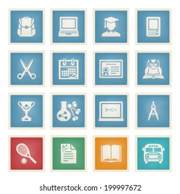 Education white icons on color paper.