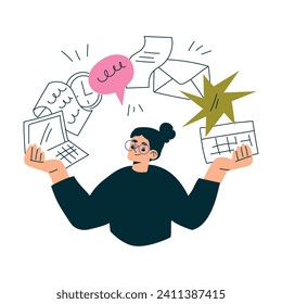Education with Woman Character Engaged in Learning and Study Vector Illustration