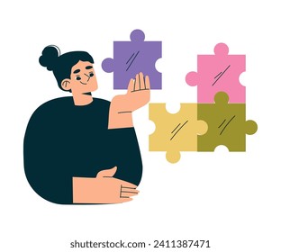 Erziehung mit weiblichem Charakter mit Jigsaw Puzzle Piece Learning und Study Vector Illustration