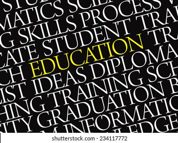 EDUCATION. Word business collage on gray vector background