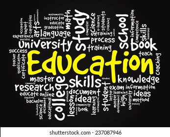 EDUCATION. Word business collage, vector black background