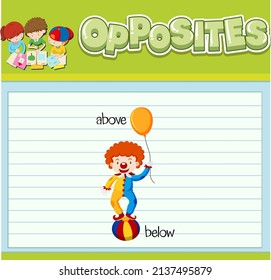 Education word card of English opposites word illustration