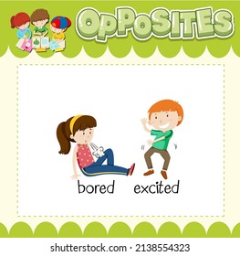 Education word card of English opposites word illustration