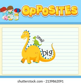 Education word card of English opposites word illustration