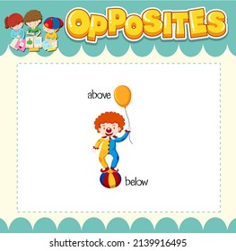 Education word card of English opposites word illustration