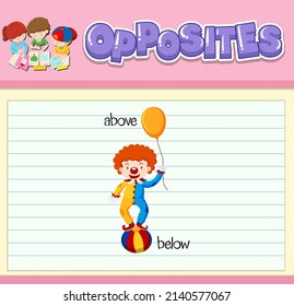 Education word card of English opposites word illustration