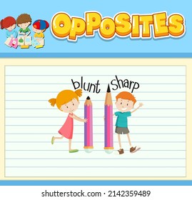 Education word card of English opposites word illustration
