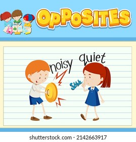 Education word card of English opposites word illustration