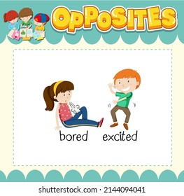 Education Word Card Of English Opposites Word Illustration