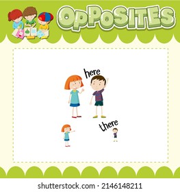 Education word card of English opposites word illustration