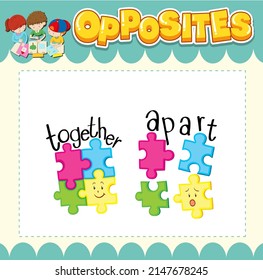 Education word card of English opposites word illustration