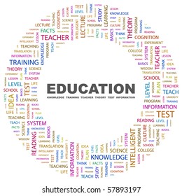 EDUCATION. Word collage on white background. Illustration with different association terms.