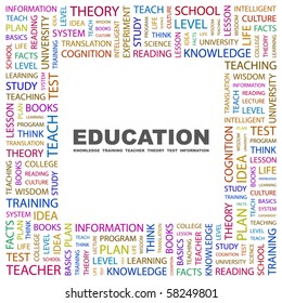 EDUCATION. Word collage on white background. Illustration with different association terms.