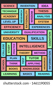Education word collage poster. Over black backgroud