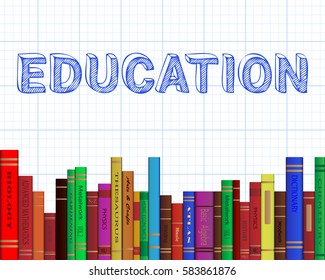 Education word on graph paper with books background
