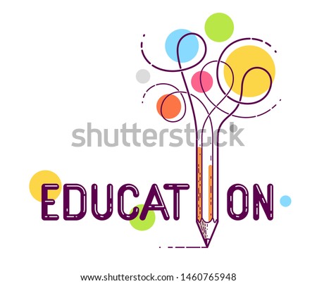 Education word with pencil instead of letter I, study and learning concept, vector conceptual creative logo or poster made with special font.