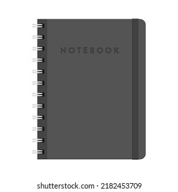 Education and Work - School and Office Supply - Gray Hardcover Notebook with Elastic Closure Band Isolated on White Background