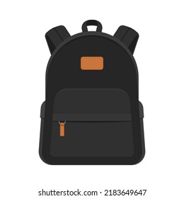 Education and Work - School and Office Supply - Black Backpack with Leather Strap Isolated on White Background