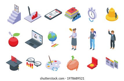 Education workflow icons set. Isometric set of education workflow vector icons for web design isolated on white background
