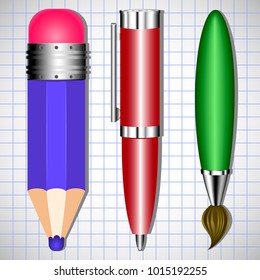 Education and working tools for school and office. Three stationery icons for your artwork