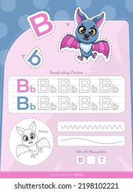 The education worksheet for kids with a bat and letters
