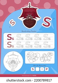 The education worksheet for kids with a ship and letters