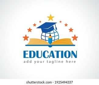 Education world book graduation logo symbol design illustration inspiration