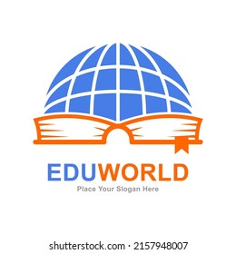 Education world with book logo vector design. Suitable for business, web, education