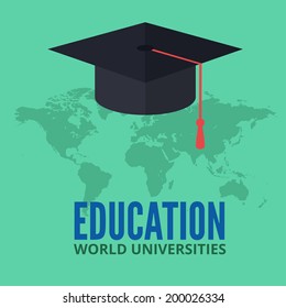Education in world universities flat illustration. Studying in the best universities all over the world, college hat, university.