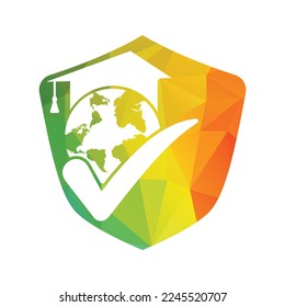 Education world vector logo template with globe and student hat symbol.