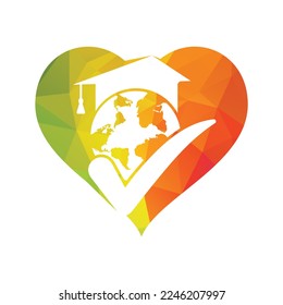 Plantilla del logotipo del vector del mundo de la educación con símbolo del globo y del sombrero de estudiante.