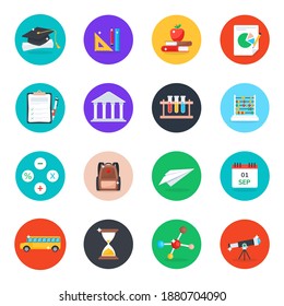 
Educational Accessories Icons in Flat Rounded Style Pack 