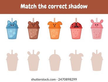 Educational activities for kids, learning worksheets for preschoolers and kindergarten. Find the correct shadow for each object. Kindergarten logic kid lessons, skill play puzzle for kids.