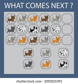 An educational activity for children - to make a logical chain of pets dogs . Which animals is next?