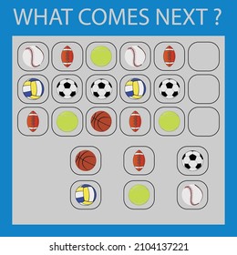 An educational activity for children - to make a logical chain of sport balls . Which balls is next?