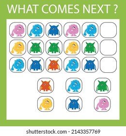 An educational activity for children - to make a logical chain of monsters. Which monsters is next?