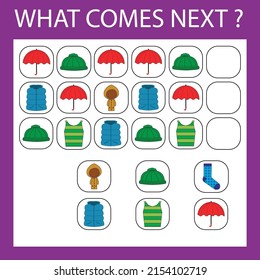 An educational activity for children - to make a logical chain of  clothes . Which clothes  is next?