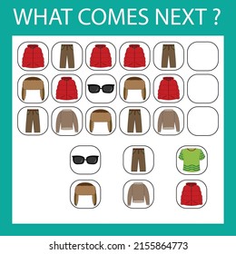 An educational activity for children - to make a logical chain of  clothes . Which clothes  is next?