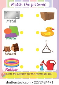 Educational activity worksheets for kids that involve matching pairs of pictures
Children develop their visual discrimination skills and problem-solving abilities.
What are objects made of?
