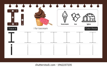 Educational alphabet I tracing game ui template for kids. Fill Color and trace alphabets.