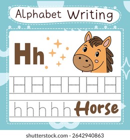 Educational Alphabet Writing Worksheet Featuring a Smiling Horse