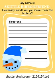 Educational anagram game with a snowman in English vector