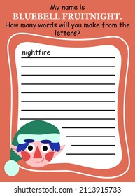 Educational anagram game with winter elf with kids in English vector